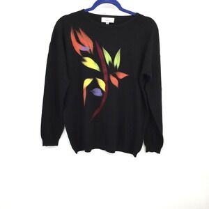 Milano Black Felted Flower Sweater art deco whimsigoth boho cottagecore‎ artsy M